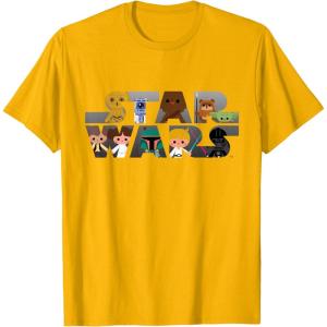 imageStar Wars Logo Kawaii MultiCharacter TShirtGolden Yellow