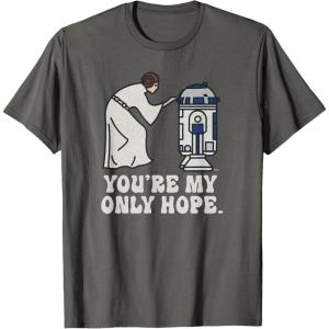 imageStar Wars Princess Leia R2D2 Youre My Only Hope Retro TShirtAsphalt Grey