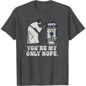 imageStar Wars Princess Leia R2D2 Youre My Only Hope Retro TShirtDark Heather Grey