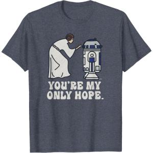 imageStar Wars Princess Leia R2D2 Youre My Only Hope Retro TShirtHeather Blue