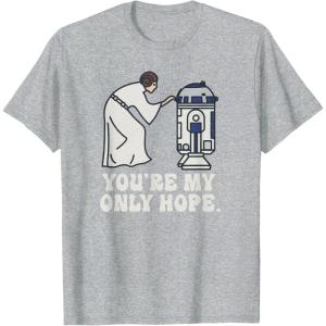imageStar Wars Princess Leia R2D2 Youre My Only Hope Retro TShirtHeather Grey