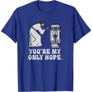 imageStar Wars Princess Leia R2D2 Youre My Only Hope Retro TShirtRoyal Blue