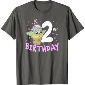 imageStar Wars The Mandalorian Grogu 2nd Birthday Ice Cream Cone TShirtAsphalt Grey