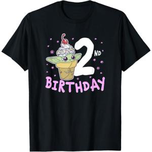 imageStar Wars The Mandalorian Grogu 2nd Birthday Ice Cream Cone TShirtBlack