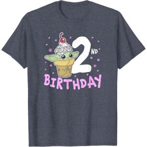 imageStar Wars The Mandalorian Grogu 2nd Birthday Ice Cream Cone TShirtHeather Blue