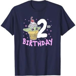 imageStar Wars The Mandalorian Grogu 2nd Birthday Ice Cream Cone TShirtNavy Blue