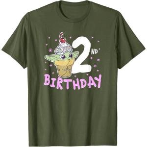 imageStar Wars The Mandalorian Grogu 2nd Birthday Ice Cream Cone TShirtOlive Green