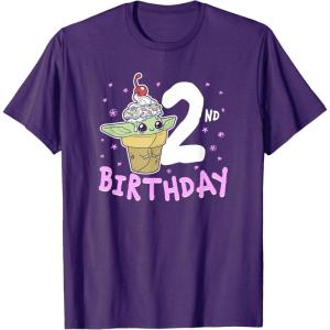 imageStar Wars The Mandalorian Grogu 2nd Birthday Ice Cream Cone TShirtPurple