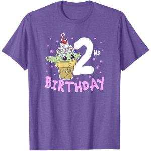 imageStar Wars The Mandalorian Grogu 2nd Birthday Ice Cream Cone TShirtPurple Heather