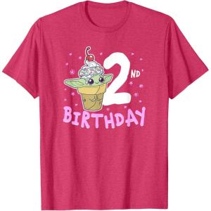 imageStar Wars The Mandalorian Grogu 2nd Birthday Ice Cream Cone TShirtRed Heather