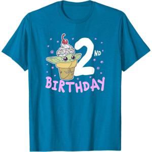 imageStar Wars The Mandalorian Grogu 2nd Birthday Ice Cream Cone TShirtSapphire Blue