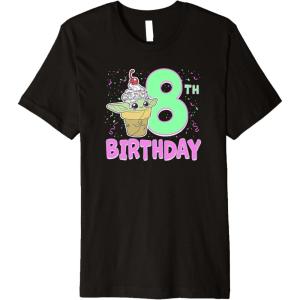 imageStar Wars The Mandalorian Grogu 8th Birthday Ice Cream Cone Premium TShirtBlack