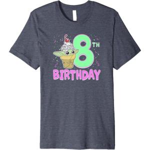 imageStar Wars The Mandalorian Grogu 8th Birthday Ice Cream Cone Premium TShirtHeather Blue