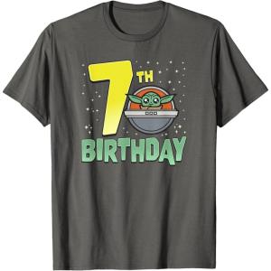 imageStar Wars The Mandalorian Holiday Grogu 7th Birthday TShirtAsphalt Grey