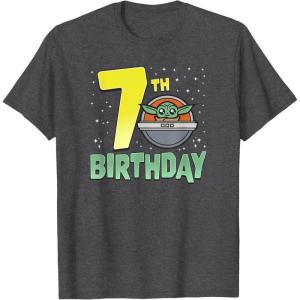 imageStar Wars The Mandalorian Holiday Grogu 7th Birthday TShirtDark Heather Grey