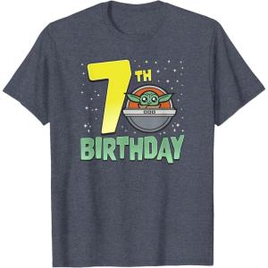 imageStar Wars The Mandalorian Holiday Grogu 7th Birthday TShirtHeather Blue