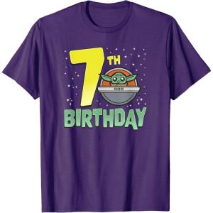 imageStar Wars The Mandalorian Holiday Grogu 7th Birthday TShirtPurple