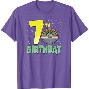 imageStar Wars The Mandalorian Holiday Grogu 7th Birthday TShirtPurple Heather