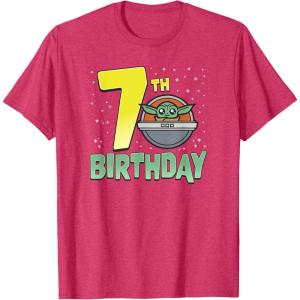 imageStar Wars The Mandalorian Holiday Grogu 7th Birthday TShirtRed Heather