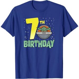 imageStar Wars The Mandalorian Holiday Grogu 7th Birthday TShirtRoyal Blue