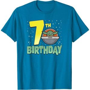 imageStar Wars The Mandalorian Holiday Grogu 7th Birthday TShirtSapphire Blue