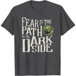 imageStar Wars Yoda Quote Fear is the Path to the Dark Side TShirtDark Heather Grey