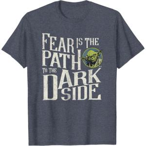 imageStar Wars Yoda Quote Fear is the Path to the Dark Side TShirtHeather Blue