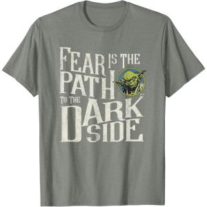 imageStar Wars Yoda Quote Fear is the Path to the Dark Side TShirtOlive Heather