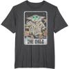 imageStar Wars The Mandalorian The Child Retro Space Tarot Card TShirtDark Heather Grey