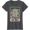 imageStar Wars The Mandalorian The Child Retro Space Tarot Card TShirtDark Heather Grey