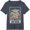 imageStar Wars The Mandalorian The Child Retro Space Tarot Card TShirtHeather Blue