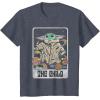 imageStar Wars The Mandalorian The Child Retro Space Tarot Card TShirtHeather Blue