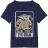 imageStar Wars The Mandalorian The Child Retro Space Tarot Card TShirtNavy Blue