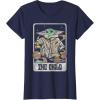 imageStar Wars The Mandalorian The Child Retro Space Tarot Card TShirtNavy Blue