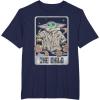 imageStar Wars The Mandalorian The Child Retro Space Tarot Card TShirtNavy Blue