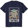 imageStar Wars The Mandalorian The Child Retro Space Tarot Card TShirtNavy Blue