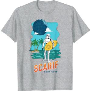 imageStar Wars Scarif Surf Club Stormtrooper At The Beach Poster TShirtHeather Grey
