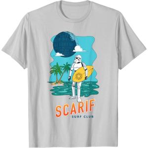 imageStar Wars Scarif Surf Club Stormtrooper At The Beach Poster TShirtSilver Grey