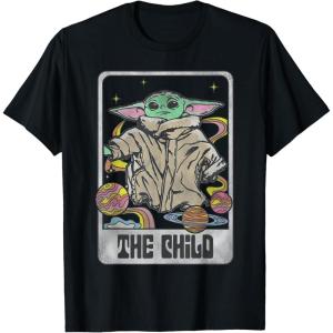 imageStar Wars The Mandalorian The Child Retro Space Tarot Card TShirtBlack