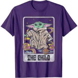 imageStar Wars The Mandalorian The Child Retro Space Tarot Card TShirtPurple