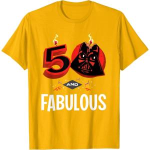imageStar Wars 50th Birthday Party quot50 and Fabulousquot Darth Vader TShirtGolden Yellow