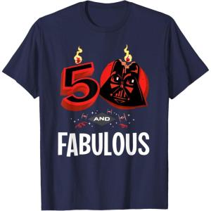 imageStar Wars 50th Birthday Party quot50 and Fabulousquot Darth Vader TShirtNavy Blue