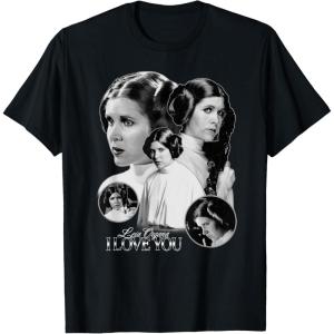 imageStar Wars Leia Organa I Love You Black ampamp White Portrait TShirtBlack