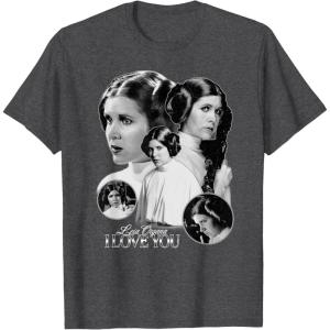 imageStar Wars Leia Organa I Love You Black ampamp White Portrait TShirtDark Heather Grey