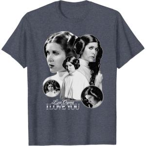 imageStar Wars Leia Organa I Love You Black ampamp White Portrait TShirtHeather Blue