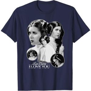 imageStar Wars Leia Organa I Love You Black ampamp White Portrait TShirtNavy Blue