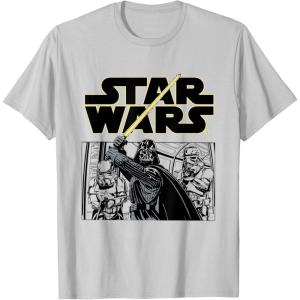 imageStar Wars Classic Darth Vader Empire Attack Panel TShirtSilver Grey