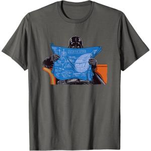 imageStar Wars Darth Vader Casually Reading Death Star Blueprints TShirtAsphalt Grey