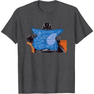 imageStar Wars Darth Vader Casually Reading Death Star Blueprints TShirtDark Heather Grey