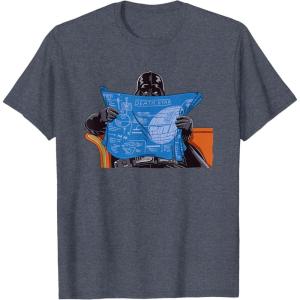 imageStar Wars Darth Vader Casually Reading Death Star Blueprints TShirtHeather Blue
